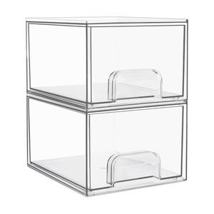 2 Pack Clear Stackable Storage Drawers, 4.4'' Tall Acrylic Bathroom Makeup⚡️